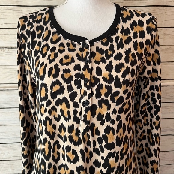 Kate Spade Leopard Print Long Sleeve Nighty Nightgown Sleep Dress Size XS - Picture 7 of 9